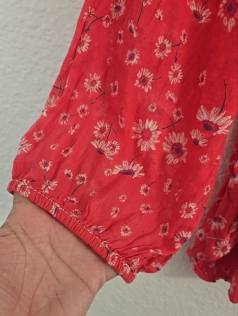Free People Red Floral Boho Peasant Tunic with Tassel Tie - Picture 5 of 8